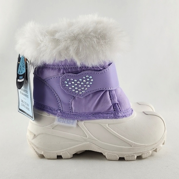 Icicles Other - Icicles Youth White Purple Slip On Snow Boots Faux Fur Trim Insulated -30C Sz 9